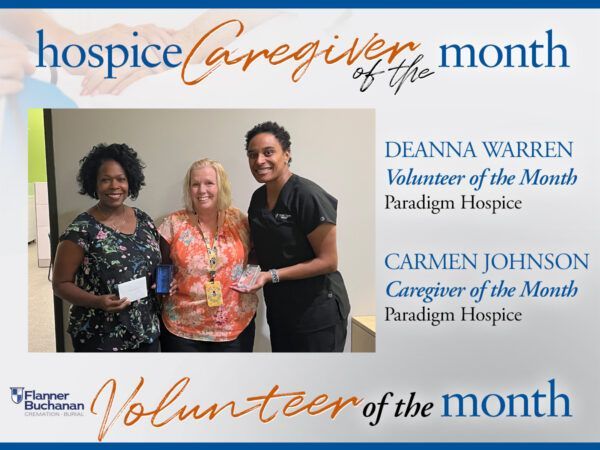 Several photos of different recipients of the Flanner Buchanan Caregiver of the Month award in Indianapolis, IN.