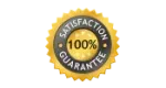 Gold and black “100% Satisfaction Guaranteed” seal with stars around the edge.