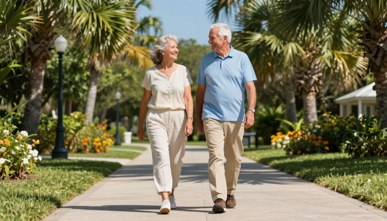 Senior couple walking