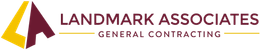 Logo for Landmark Associates, a general contracting firm. The logo includes a yellow and burgundy 