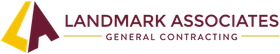 Logo for Landmark Associates, a general contracting company. Includes a yellow and maroon 