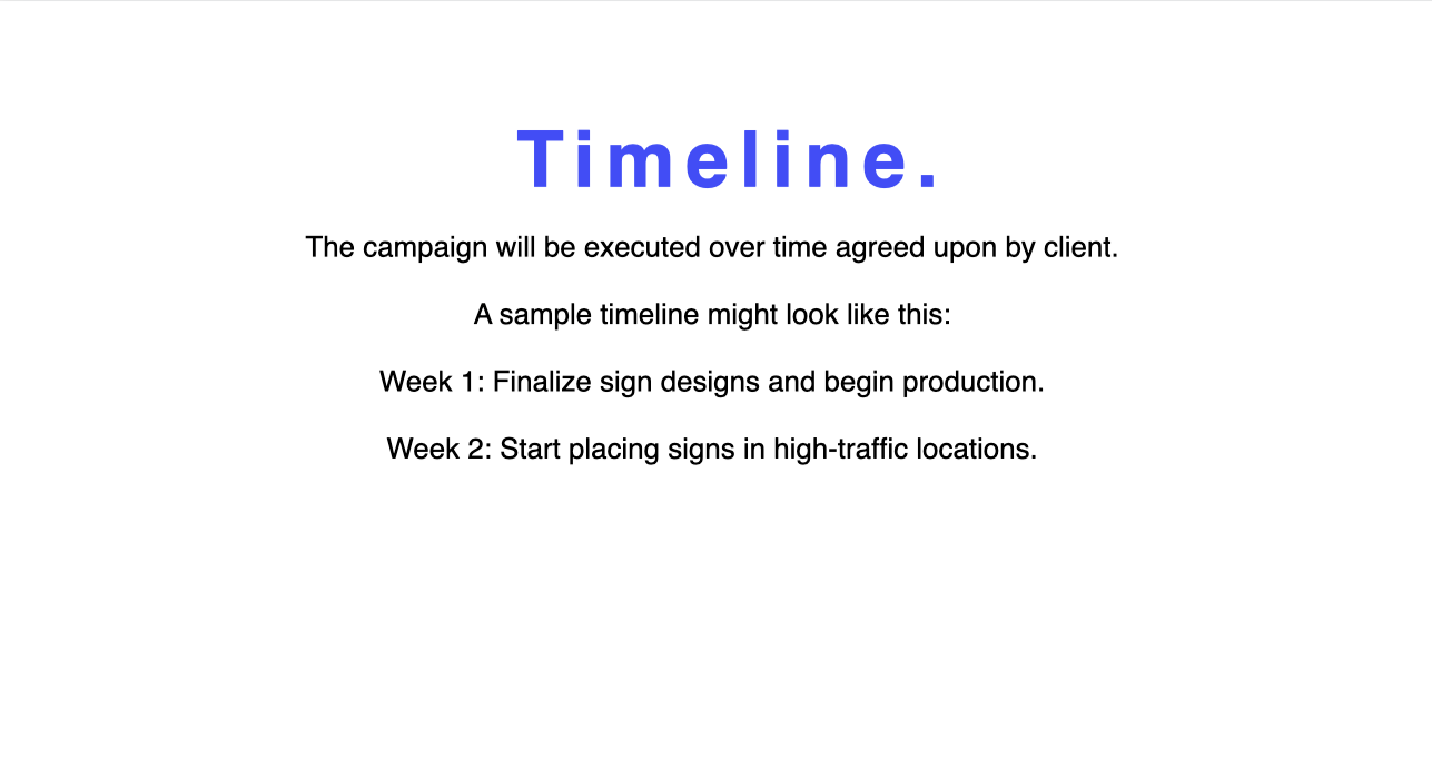 Timeline with text: Examples include finalizing designs and starting digging.