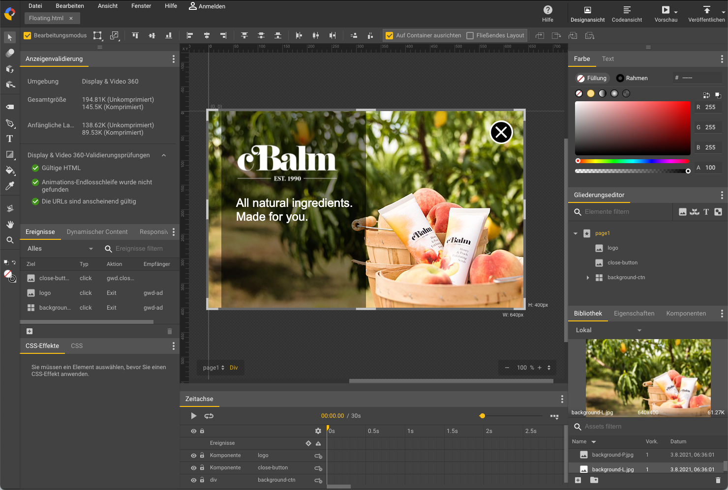 Screenshot vom Tool Google Web Designer