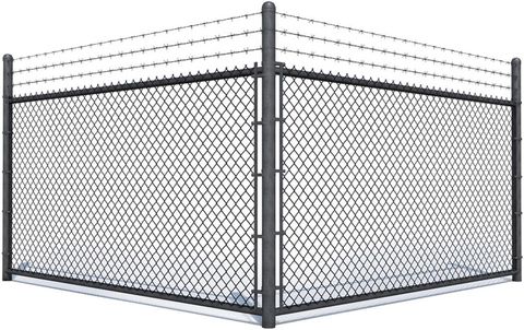A chain link fence with barbed wire on top of it.