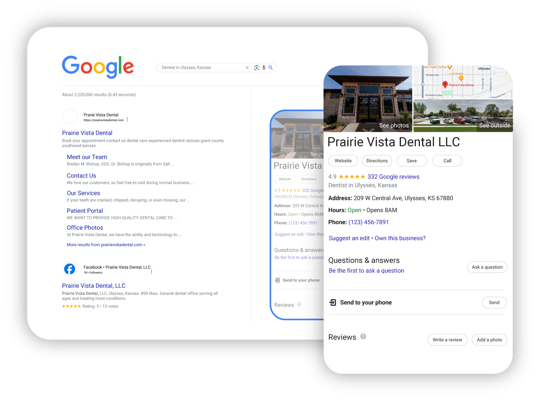 a screenshot of a google search for prairie vista dental llc .