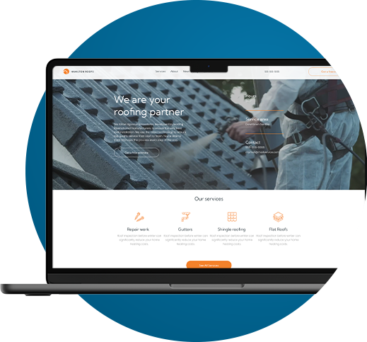 a laptop is open to a website that says we are your roofing partner