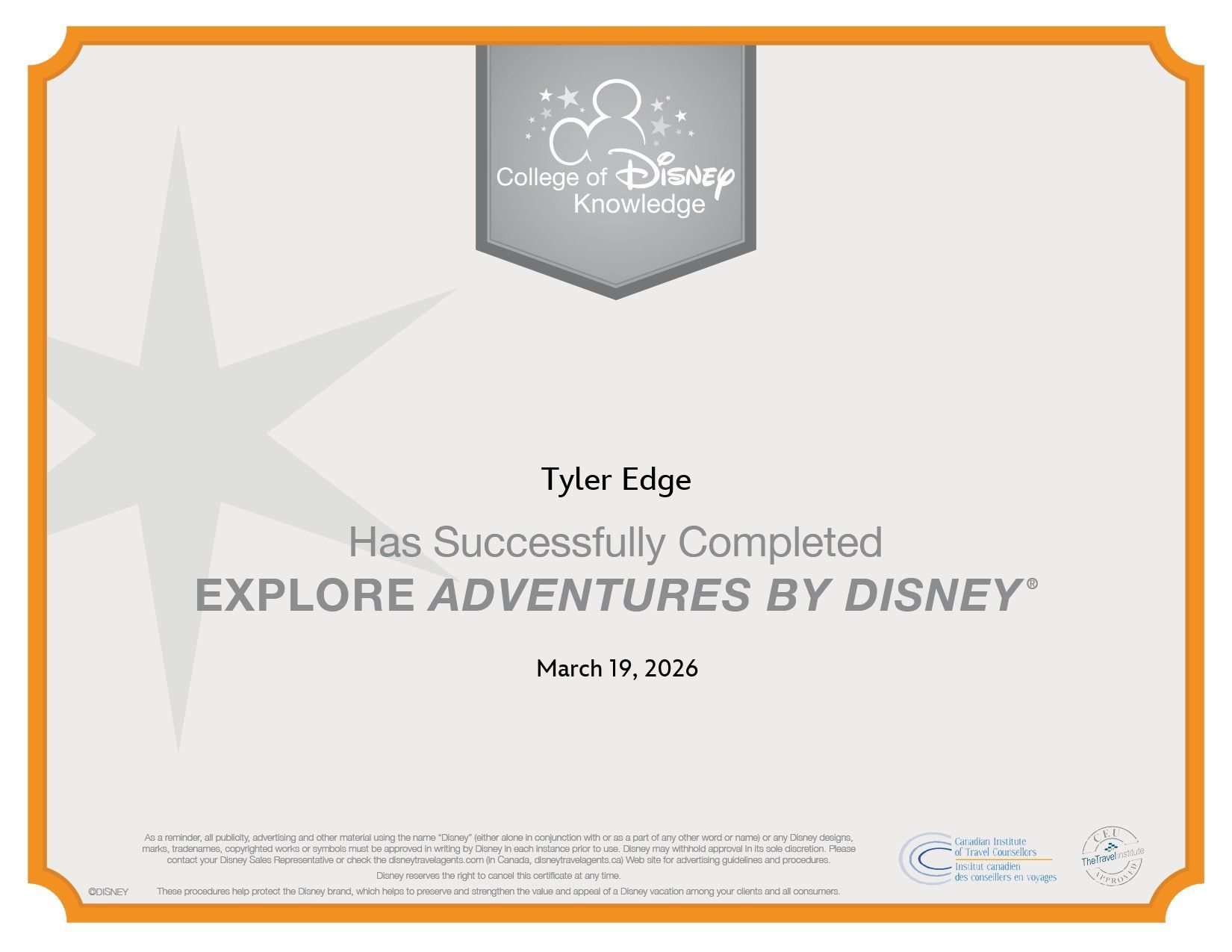 Certificate of completion for 