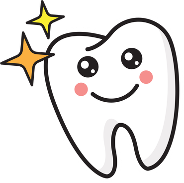 A tooth with a smiling face and two stars around it.