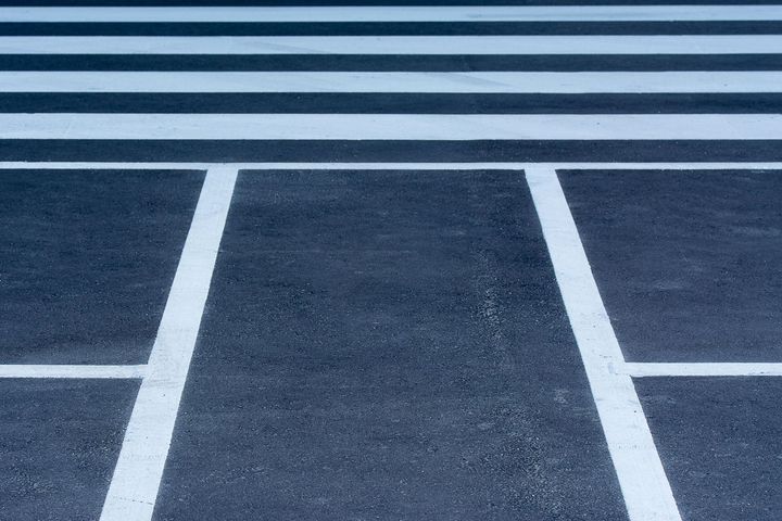 Parking lot with white striping and marking