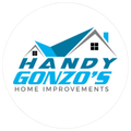 Logo for Handy Gonzo's Home Improvements featuring a blue and grey stylized house icon above the business name.