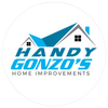 Logo for Handy Gonzo's Home Improvements featuring a blue and grey stylized house icon above the business name.