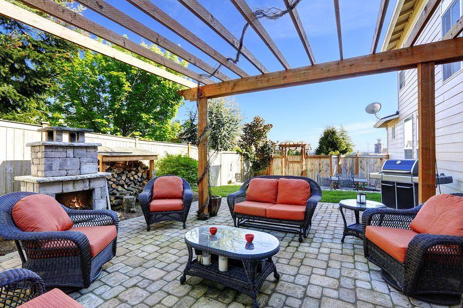 home garden with patio area