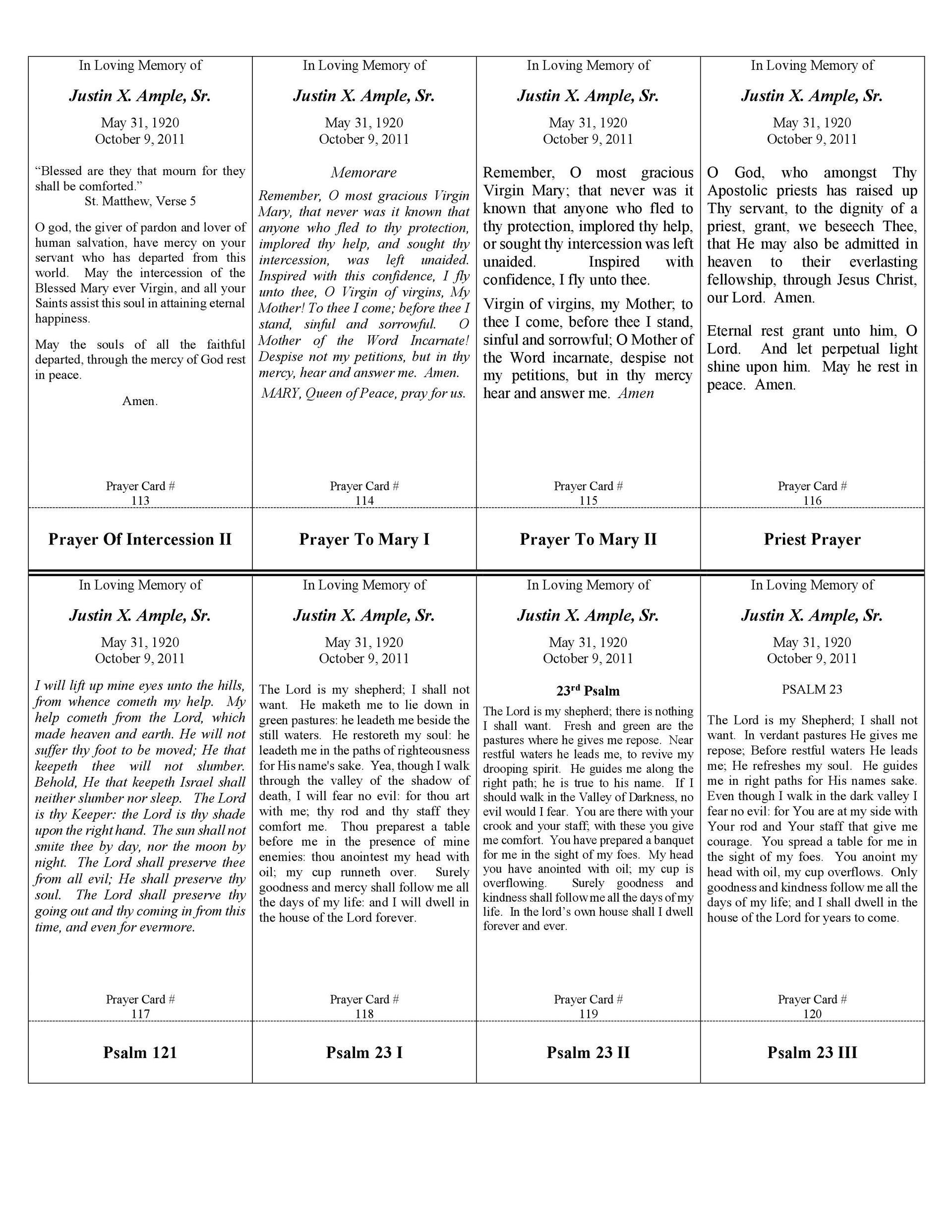 Document with text organized into eight rectangular sections.