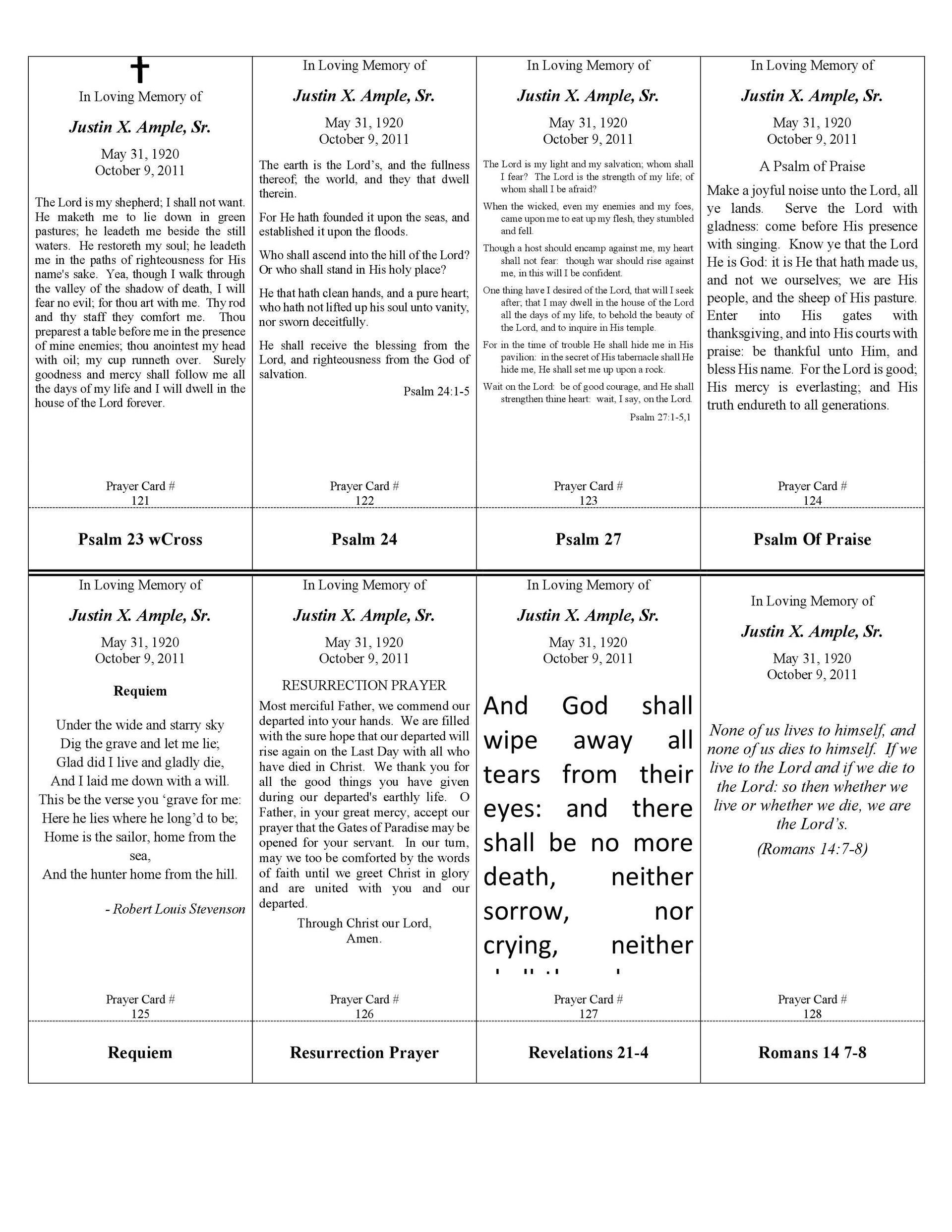 Obituary, three columns. Texts include names, dates of birth/death, and eulogies, all in black print.