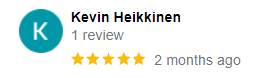 Review from Kevin Heikkinen: 5 stars, 2 months ago.