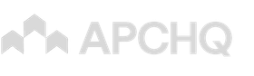 Logo gris APCHQ avec icône de toit géométrique sur fond blanc