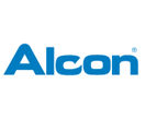 The alcon logo is blue and white on a white background.
