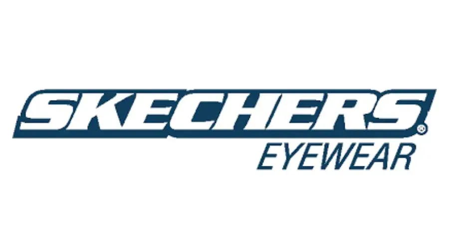 The logo for skechers eyewear is blue and white on a white background.
