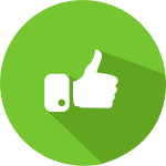 A thumbs up icon in a green circle with a long shadow.