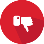 A white thumbs down icon in a red circle with a long shadow.