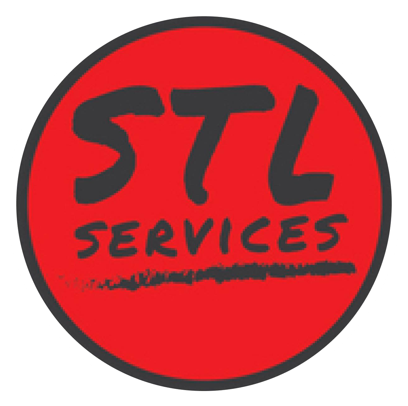 Red circular logo with black text reading “STL Services.”