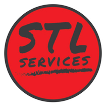 Red circular logo with black text reading &ldquo;STL Services.&rdquo;