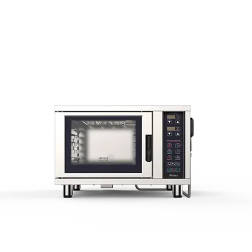 A stainless steel microwave oven with a glass door on a white background.