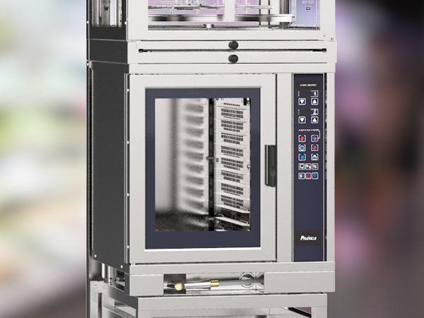 A convection oven is stacked on top of each other.