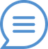 A blue speech bubble with three lines inside of it.