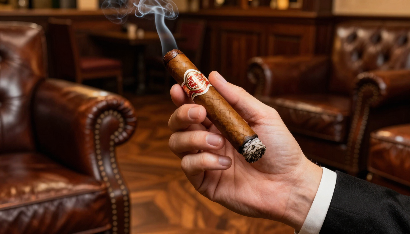 Cigar master examining a finished cigar in a rolling room