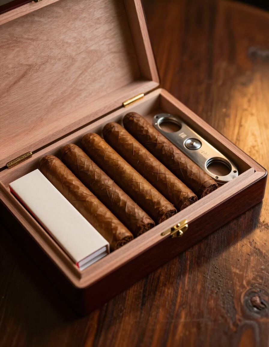 Cigar Gift Set on mahogany surface