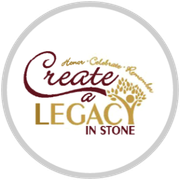 Create a Legacy in Stone logo with burgundy and gold text and a circular tree design