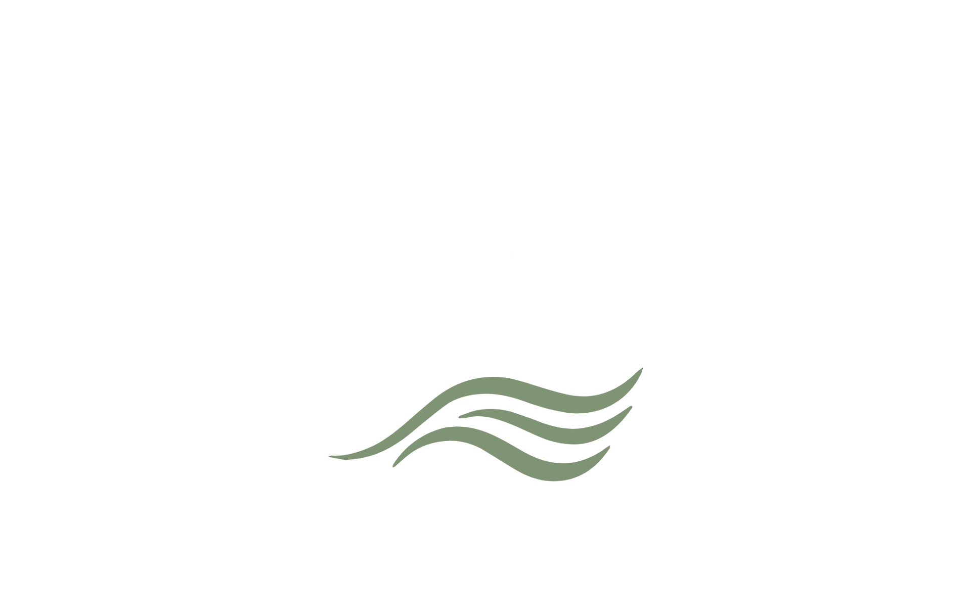Abstract green wave-like logo on a white background