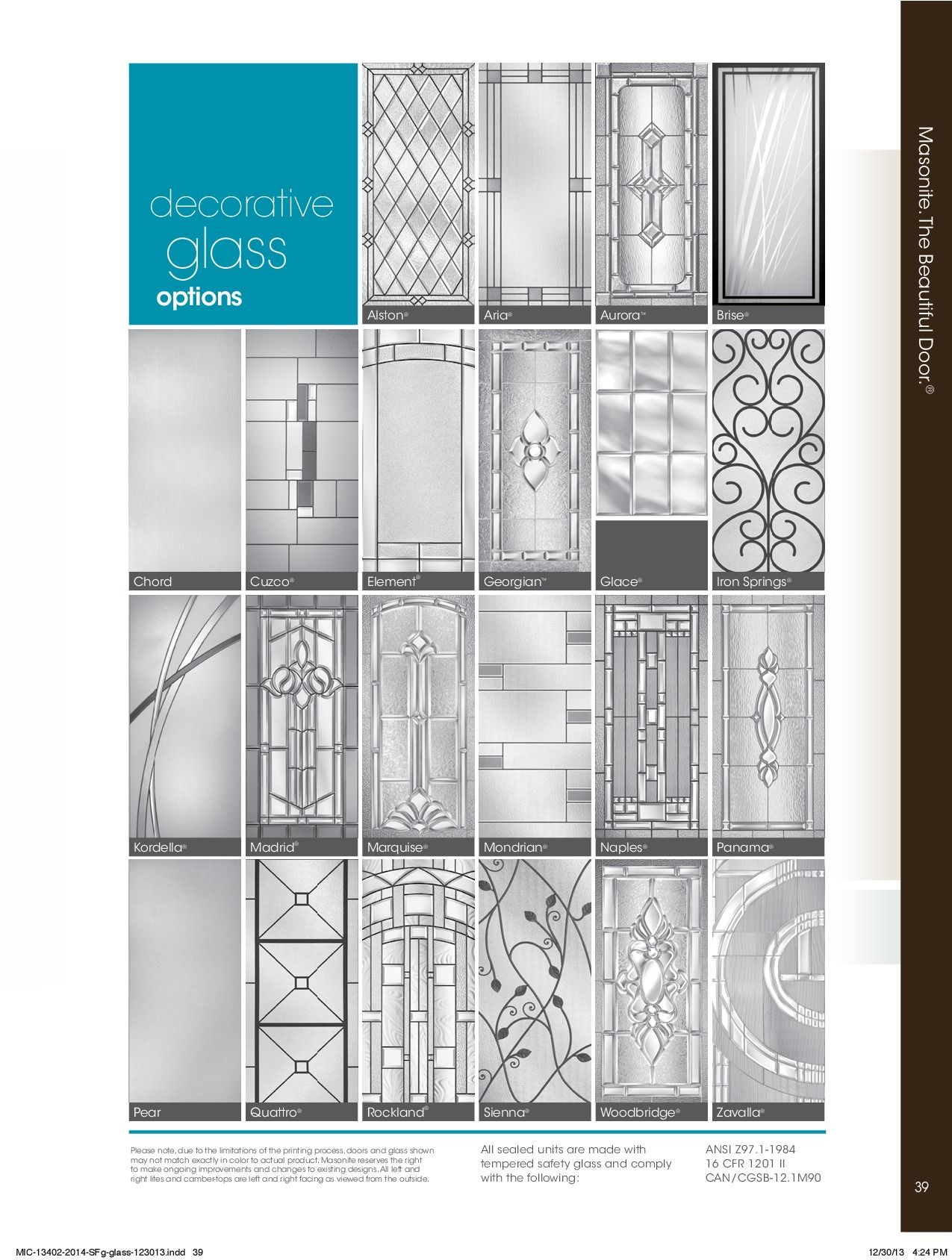 Decorative glass options. Samples in various patterns and styles.
