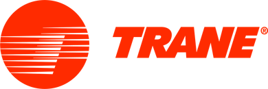 The Trane logo: a bright red circular icon featuring horizontal lines, followed by the company name