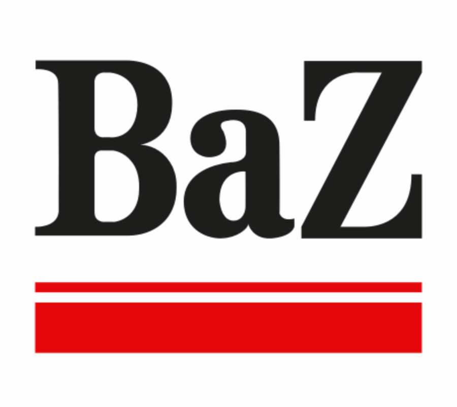 Logo für die Zeitung „BaZ“ in schwarzer Schrift, mit einem roten Balken darunter.