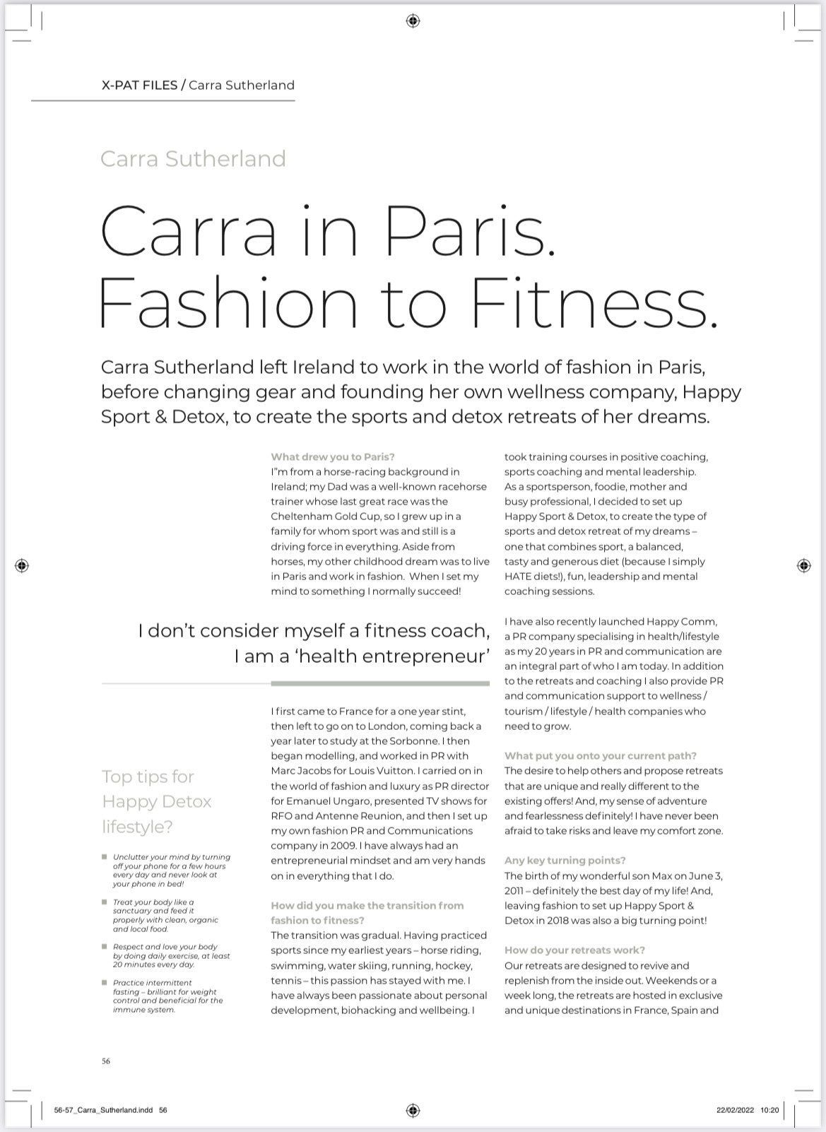 Une page blanche avec du texte noir qui dit « carra à paris : de la mode au fitness ».