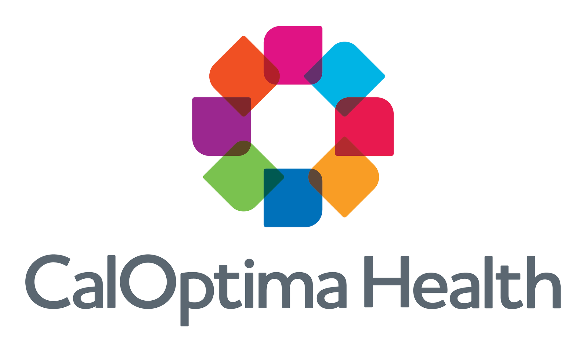 CalOptima Health logo with multicolored geometric flower icon and gray text on white background