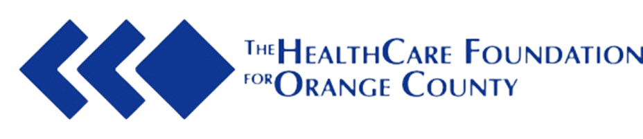 The HealthCare Foundation for Orange County logo with blue geometric mark and text