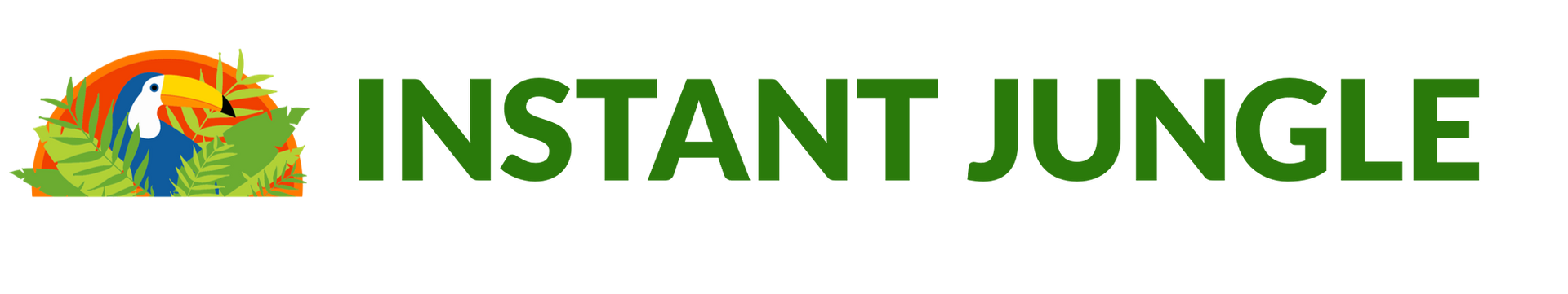 Instant Jungle logo with a colorful parrot icon and green text on a white background