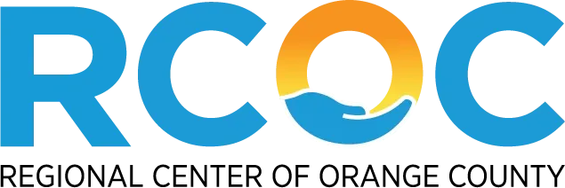 Regional Center of Orange County logo with blue and orange letters and a blue/orange horizon icon
