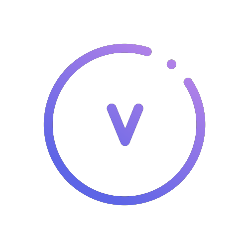 Purple and blue circular logo with a stylized lowercase “v” in the center