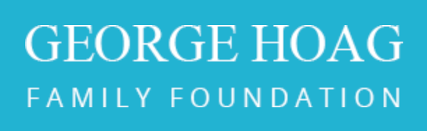 George Hoag Family Foundation logo in white serif text on a light blue background