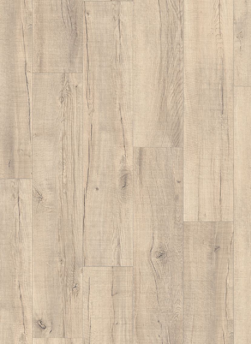 Lichtbeige houten vloer met verticale nerfstructuur.