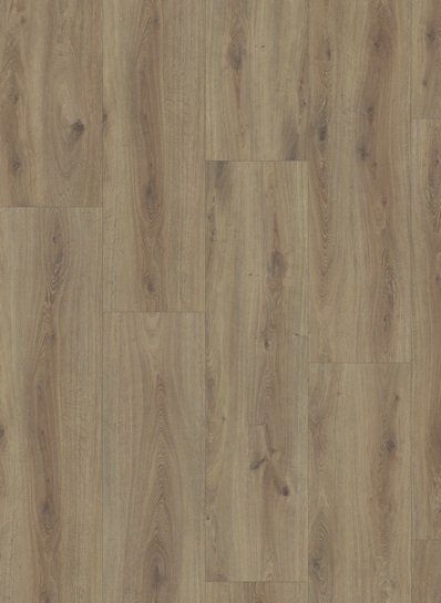 Lichtbruine vloer met houtlook. Verticale planken met gevarieerde nerf en kleurtinten, die op natuurlijk hout lijken.