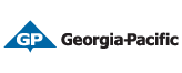 Georgia-Pacific logo: A blue triangle with "GP" in white, next to the words "Georgia-Pacific" in black.
