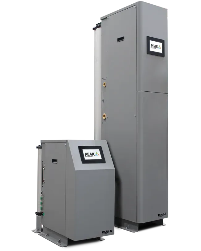 Two white laboratory gas generators with small display screens.