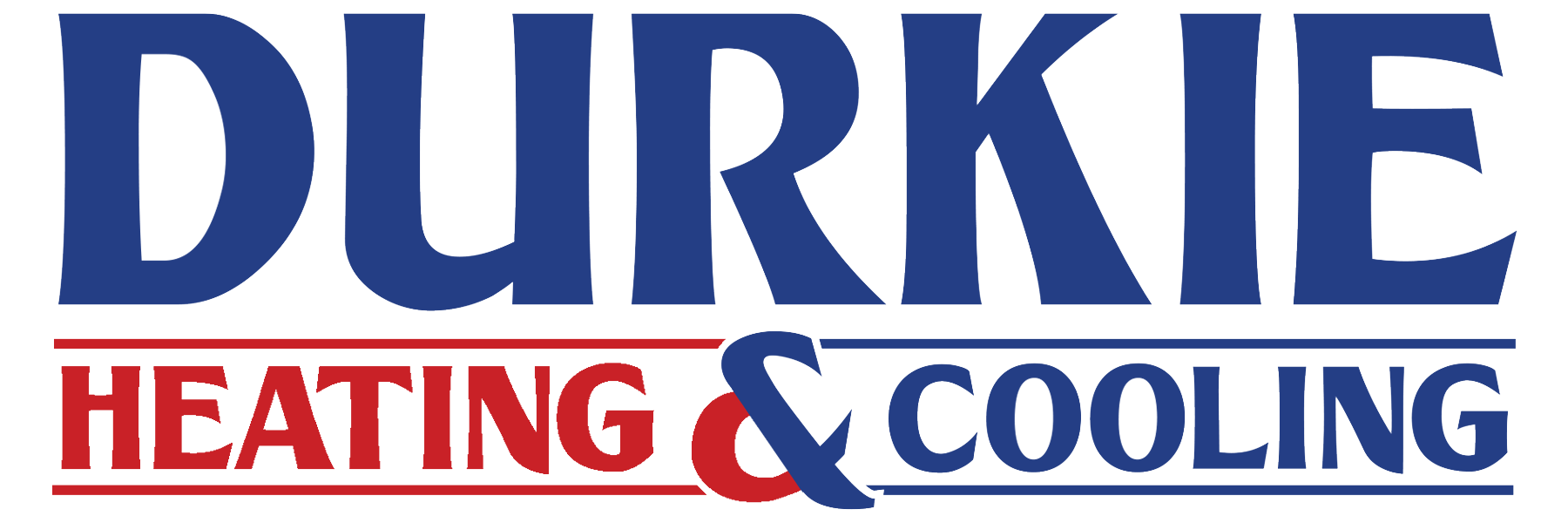 Durkie Heating & Cooling logo in blue and red text on a white background