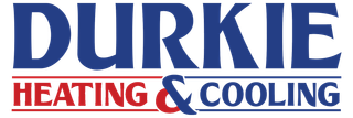 Durkie Heating & Cooling logo in blue and red text on a white background