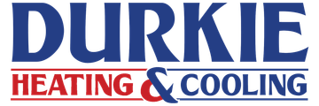 Durkie Heating & Cooling logo in blue and red with a roofline graphic